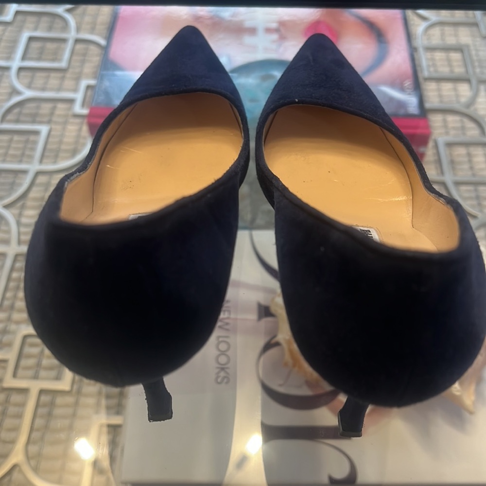 Manolo Blahnik Navy Suede Pointed-Toe Pumps - Picture 4 of 5